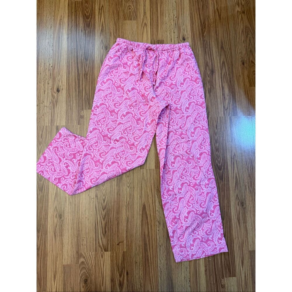 L.L. Bean Women's Paisley Flannel High-Rise Drawstring Lounge Pants Pink Small